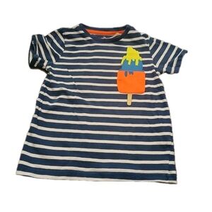 Mini Boden Colorful Boy's Short Sleeve Shirt Blue White Stripes Popsicle Size:4